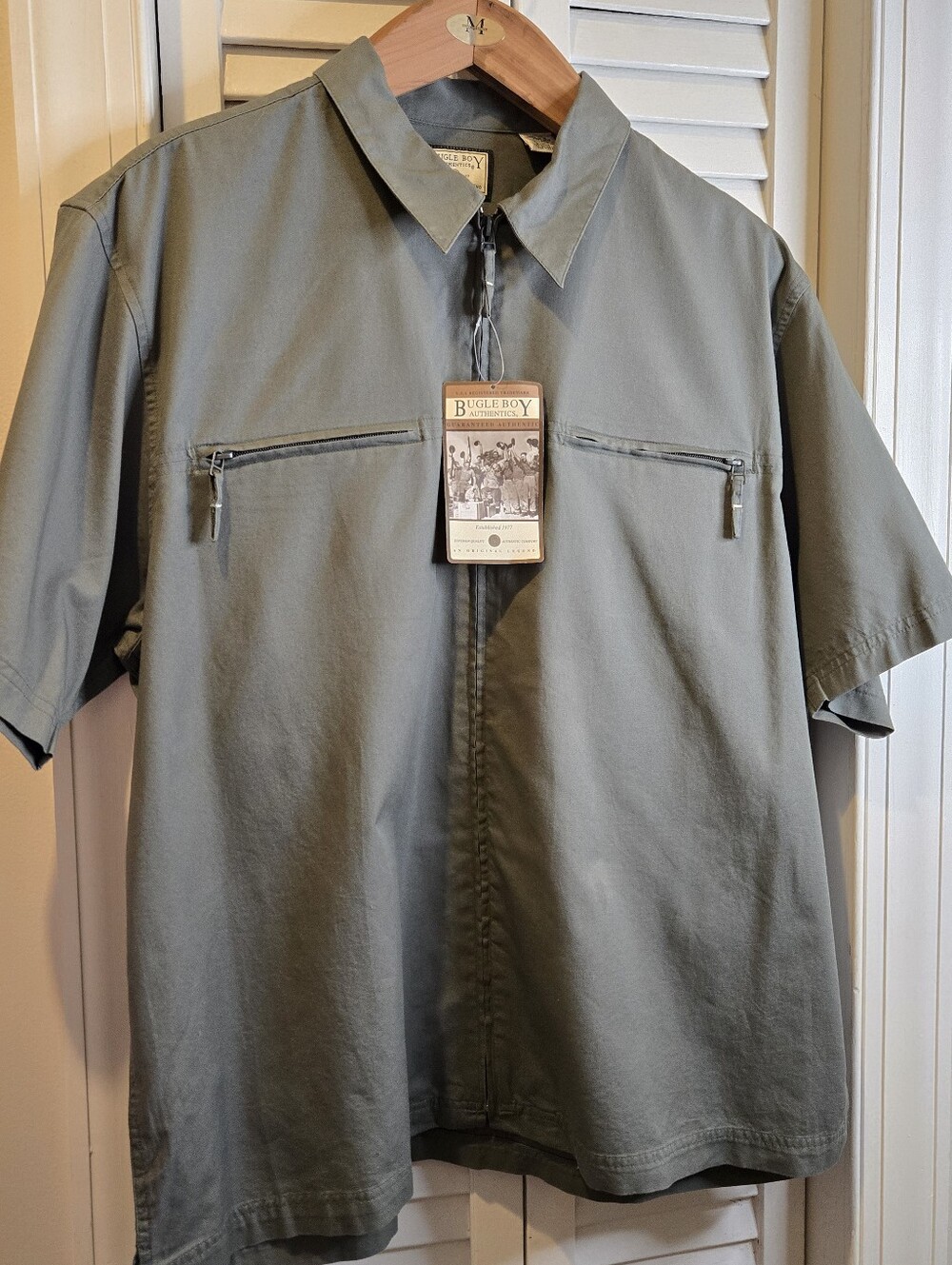 VTG NWT Bugle Boy Authentics Zip Front Short Sleeve Shirt XL Green Sears Tag 90s